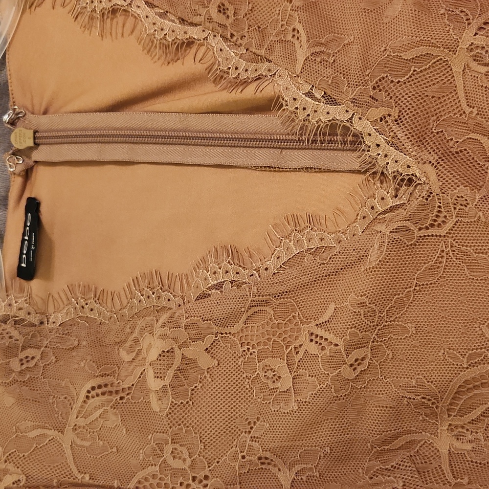 NWT Elegant Lace V-Neck Dress with Sash and Faux Leather - Picture 6 of 7